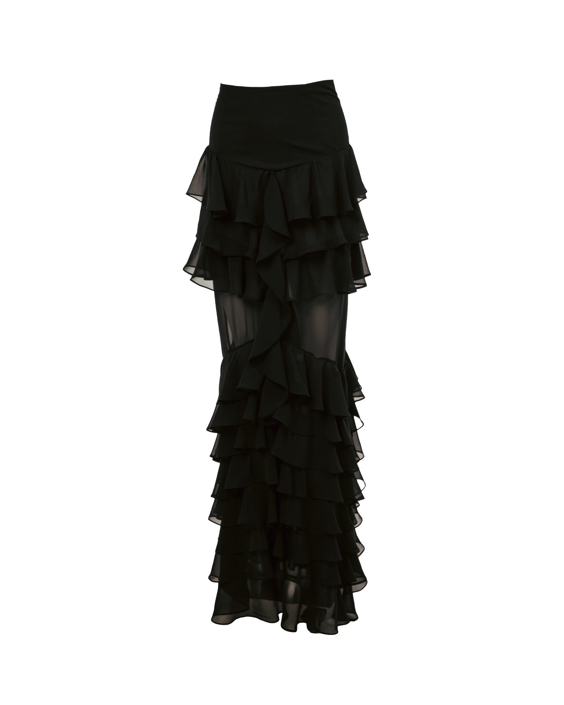 Black ruffled skirt on a white background