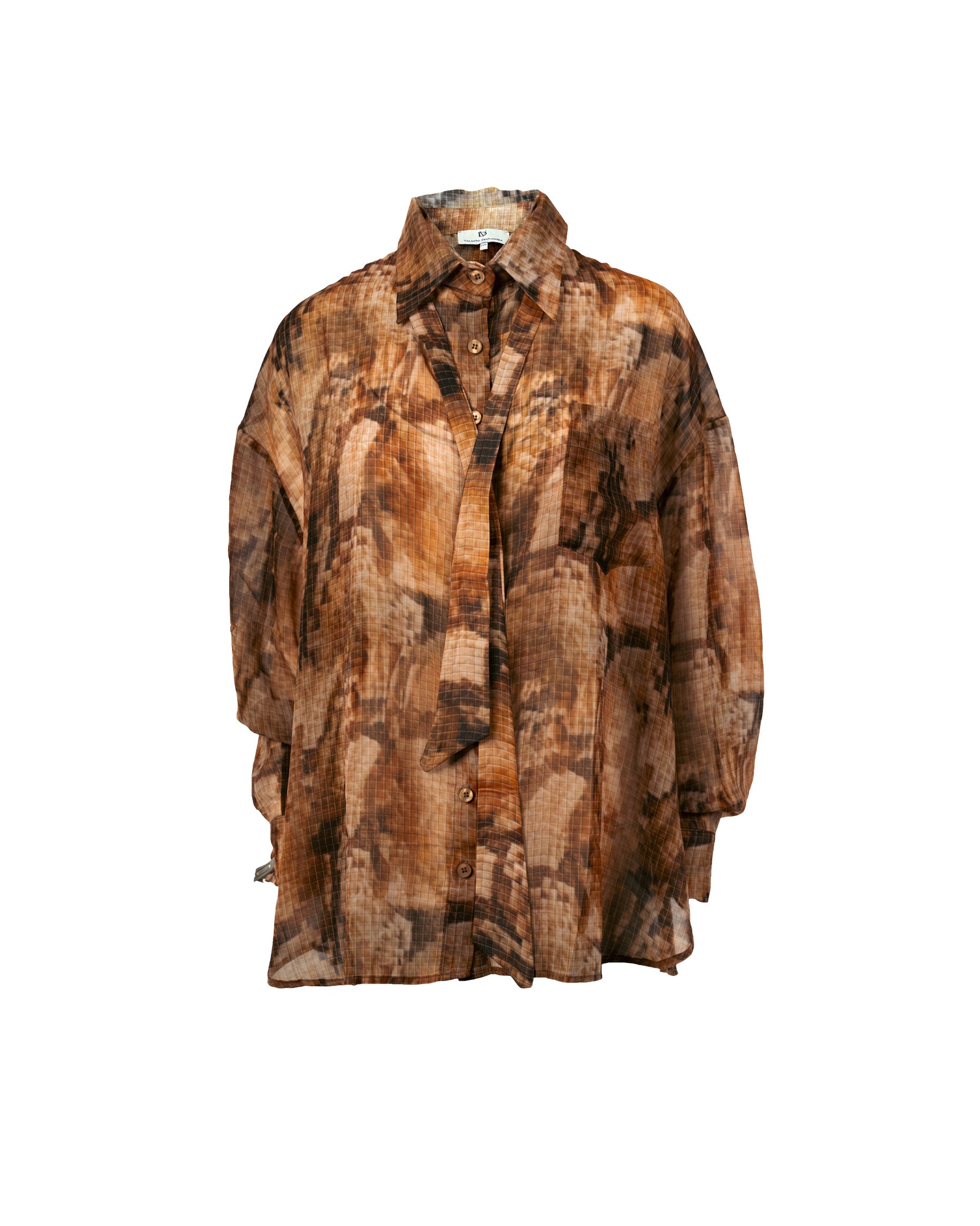 Brown camouflage-patterned jacket on a white background