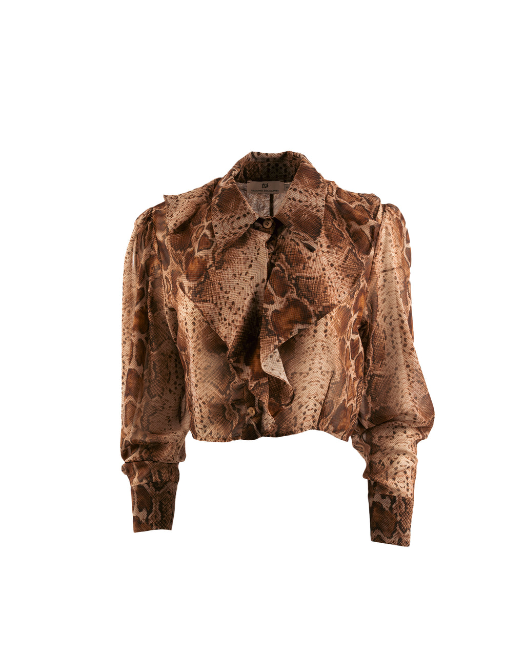 Brown patterned blouse on a white background