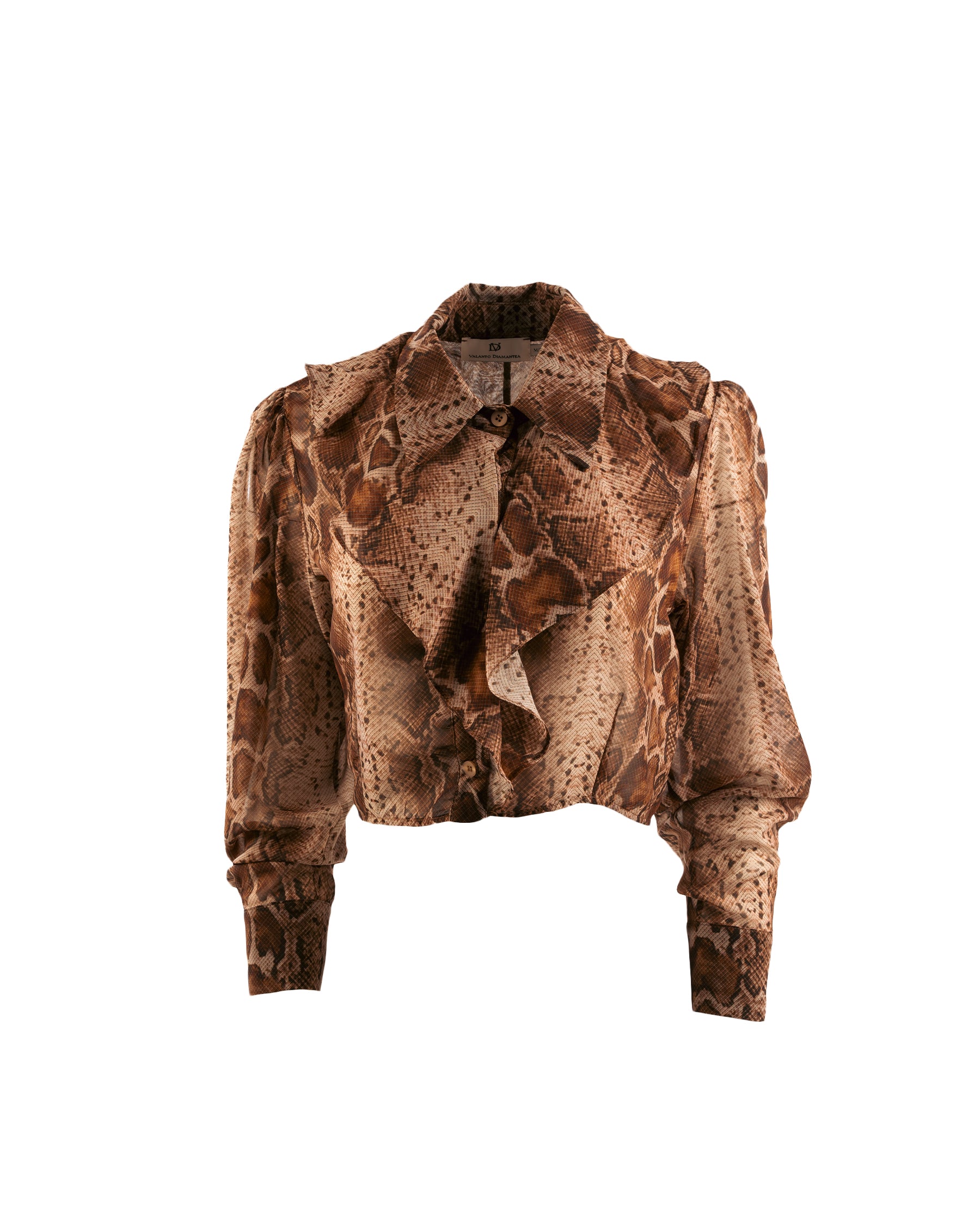 Brown patterned blouse on a white background