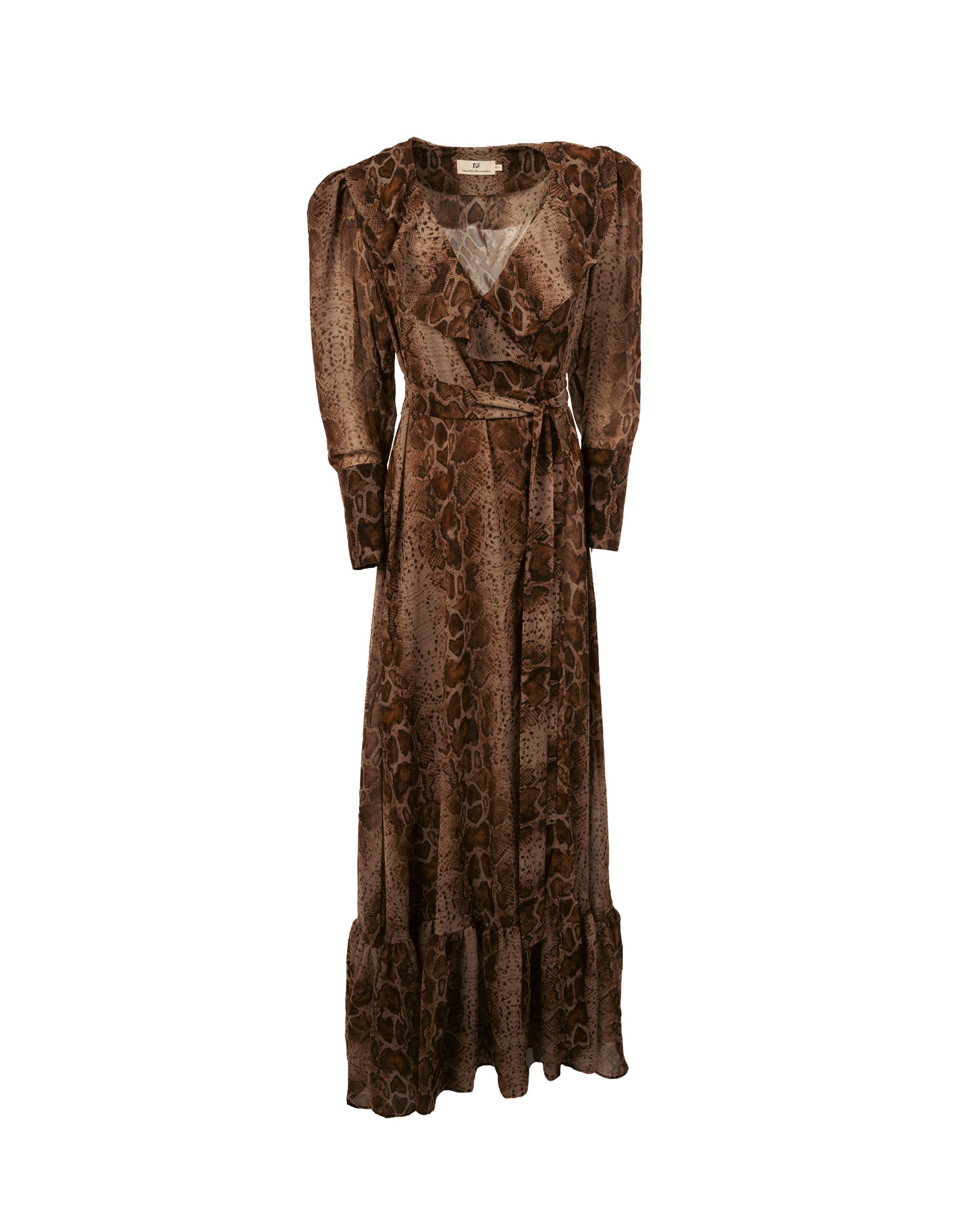 Brown patterned dress on a white background
