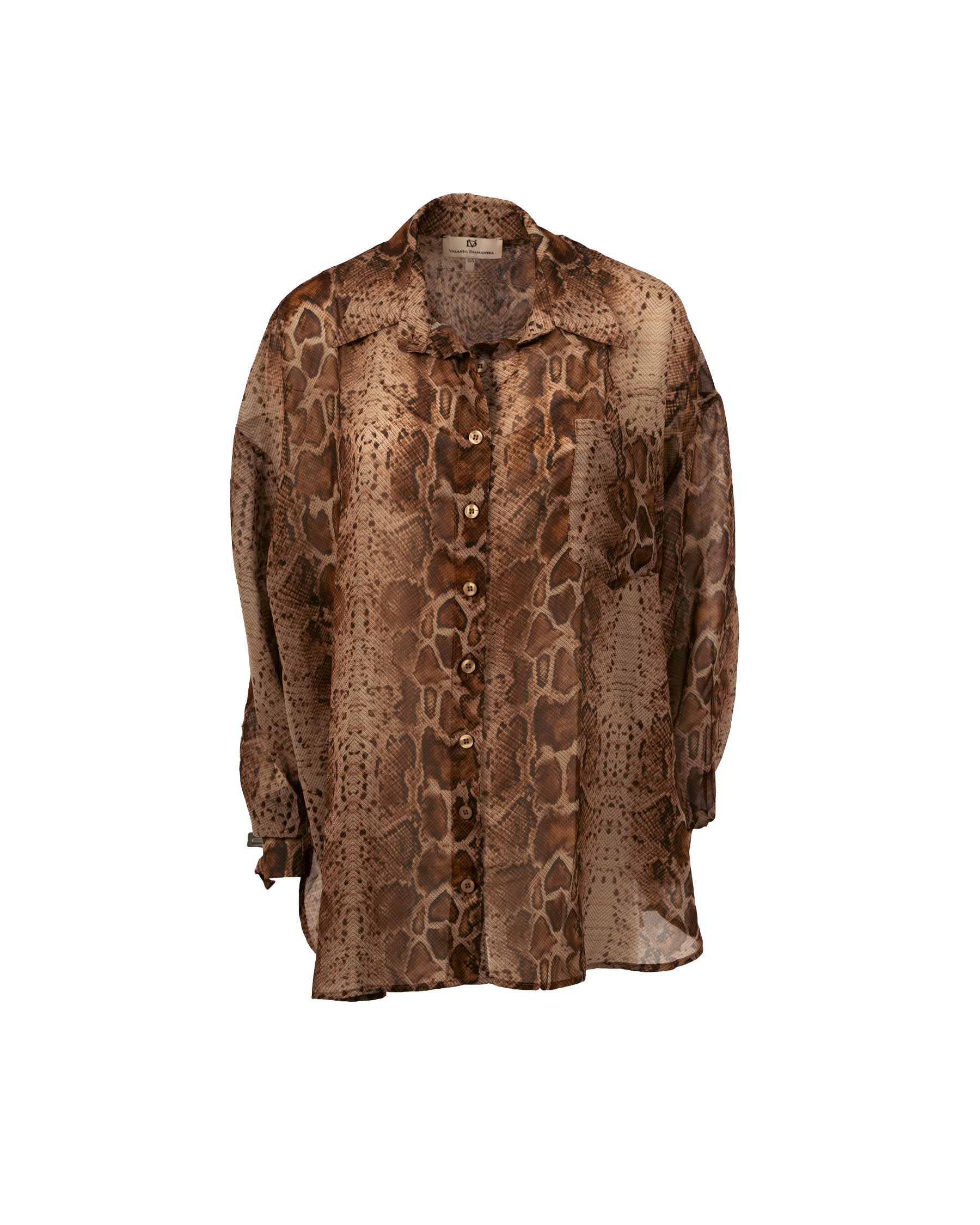 Brown patterned shirt on a white background