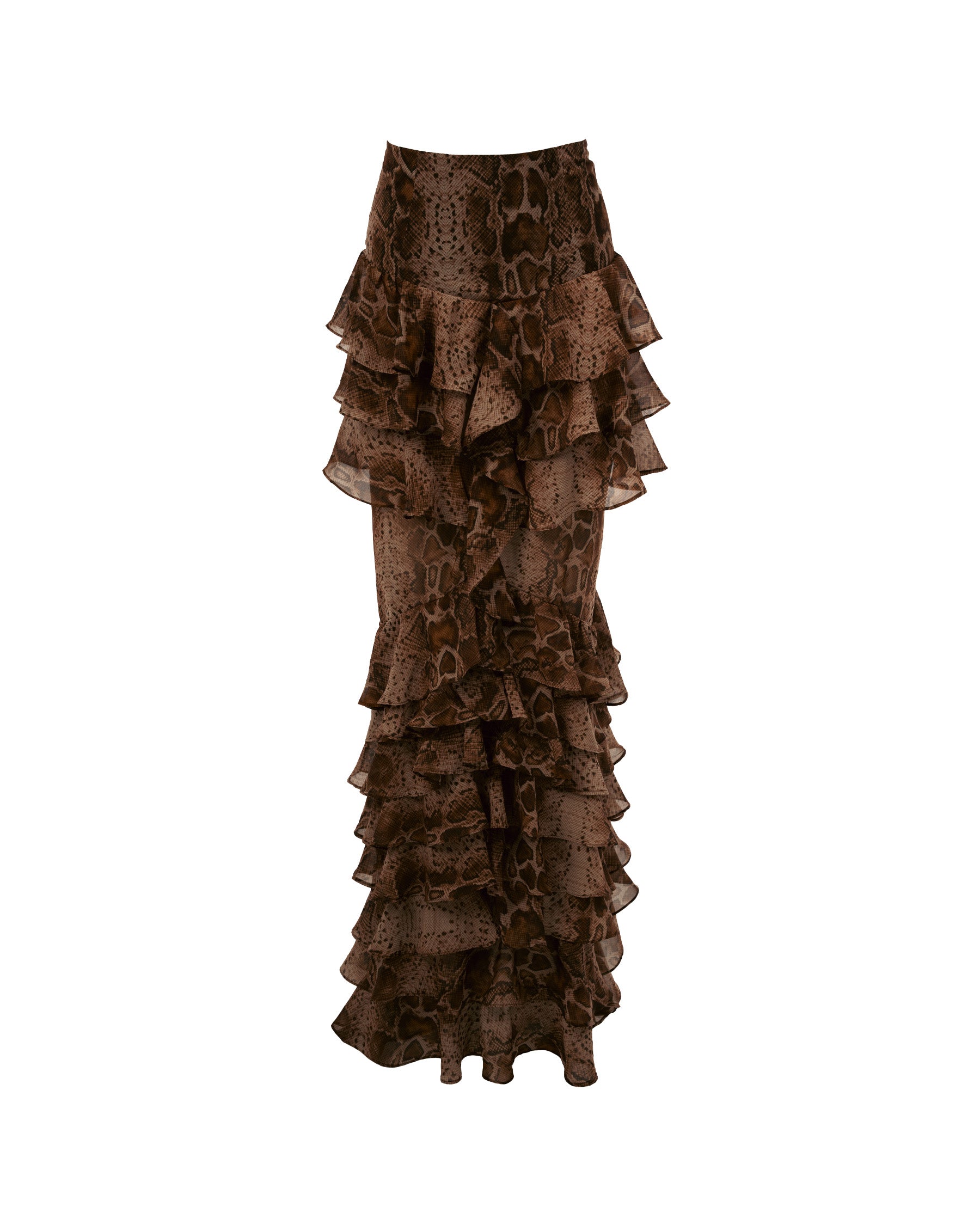 Brown ruffled skirt on a white background