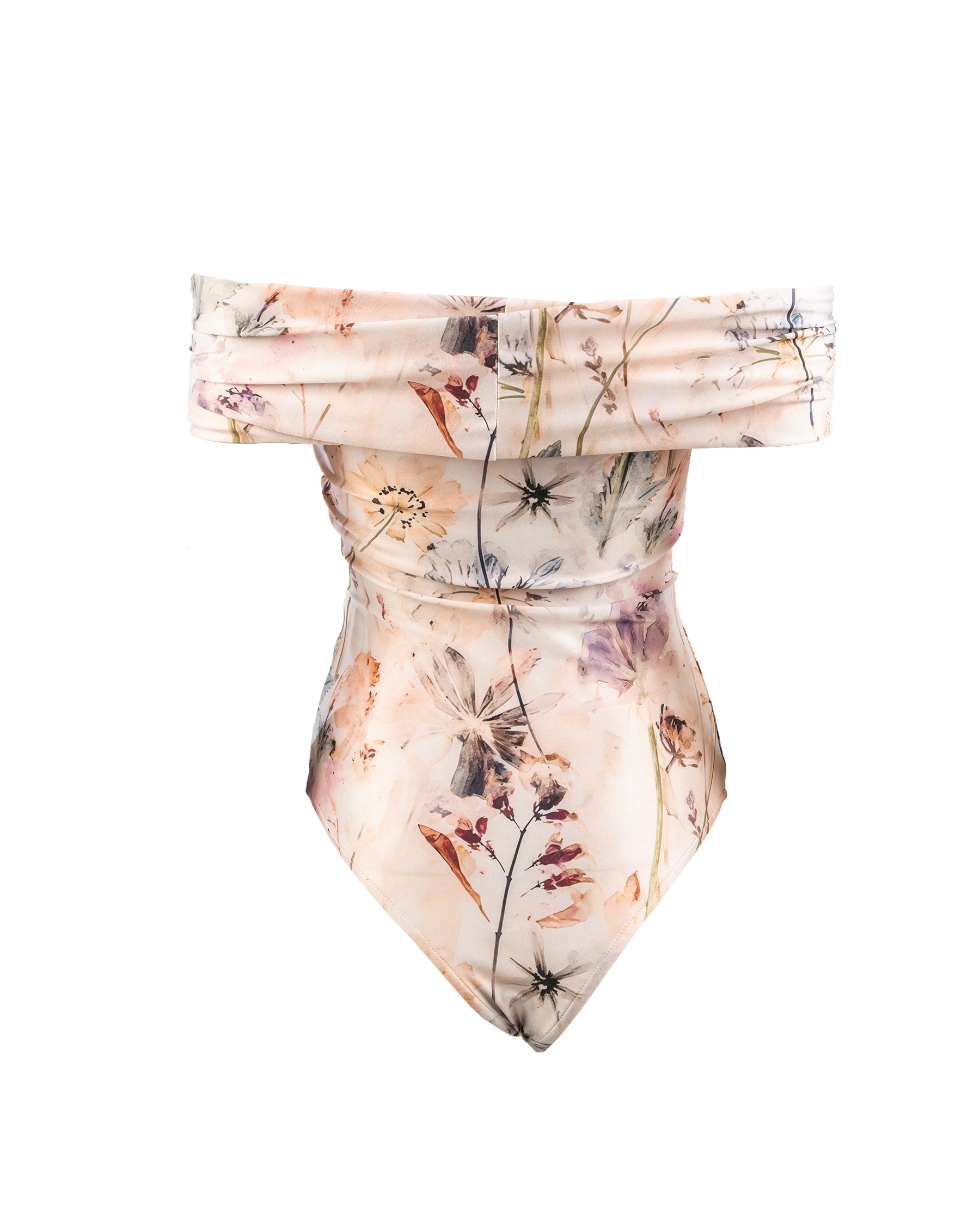 Floral-patterned swimsuit on a white background