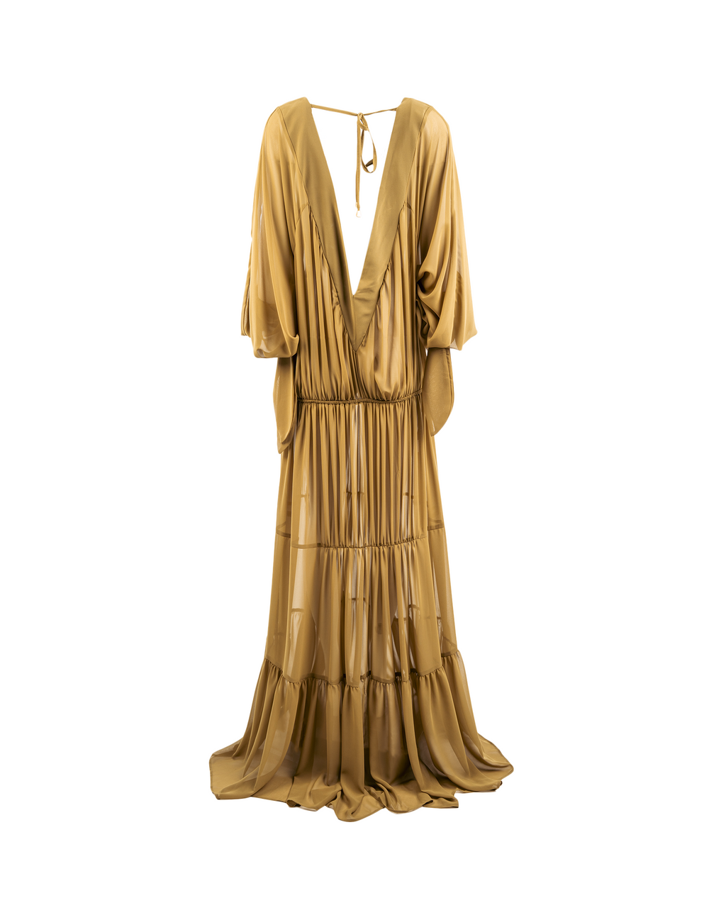 Gold evening gown on a white background