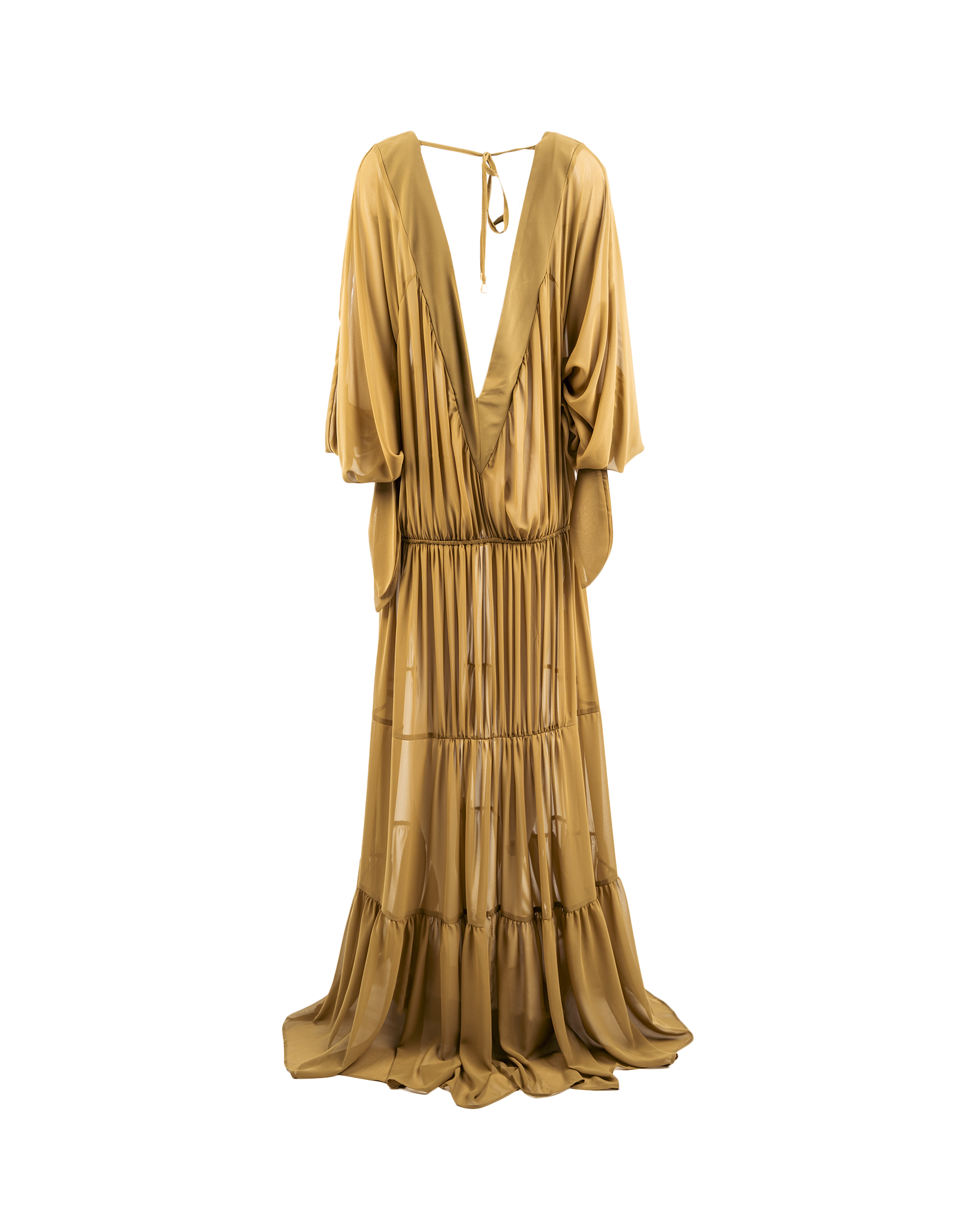 Gold evening gown on a white background