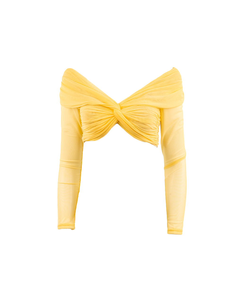 Yellow crop top with a large bow on a white background