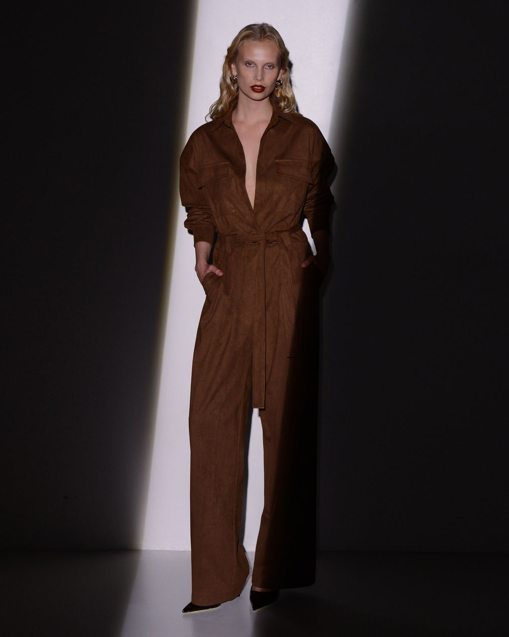 OBSESSION JUMPSUIT BROWN SUEDE