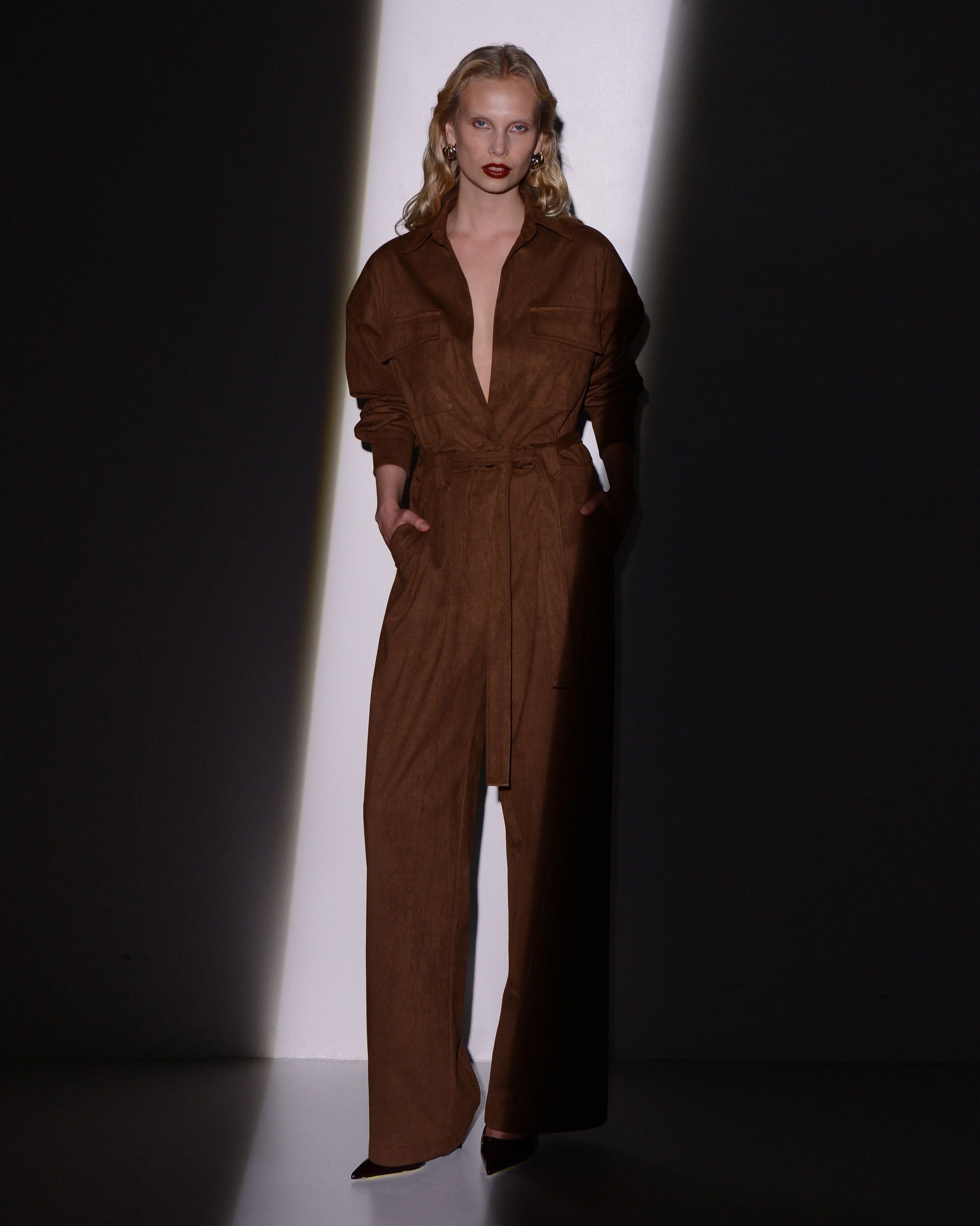 OBSESSION JUMPSUIT BROWN SUEDE