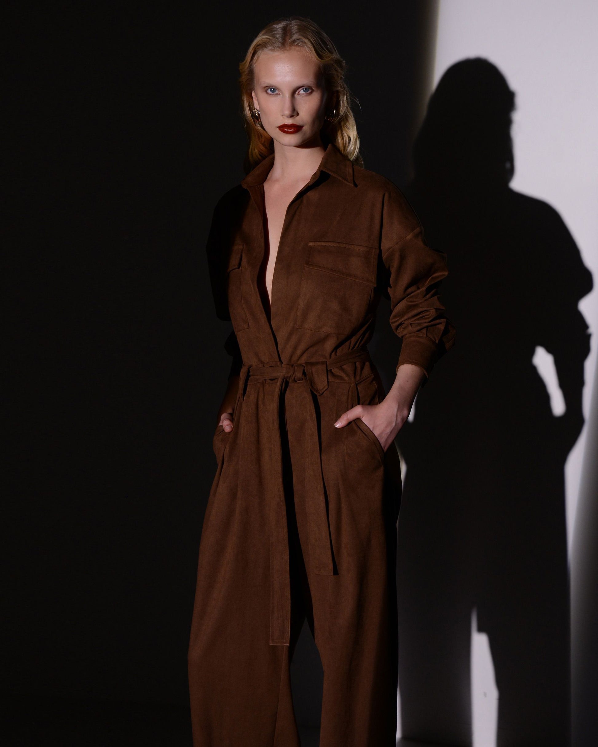 OBSESSION JUMPSUIT BROWN SUEDE
