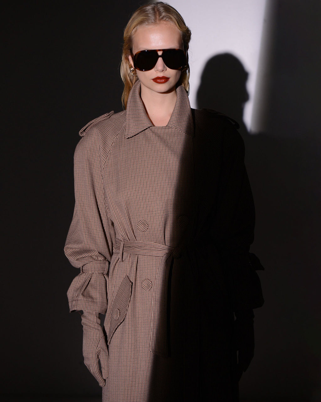 NOIR TRENCH COAT CHECKED FABRIC
