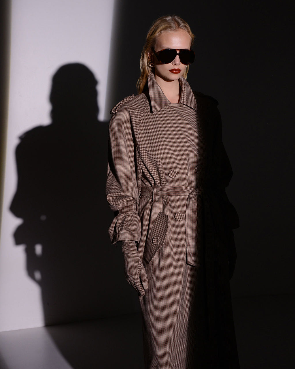 NOIR TRENCH COAT CHECKED FABRIC