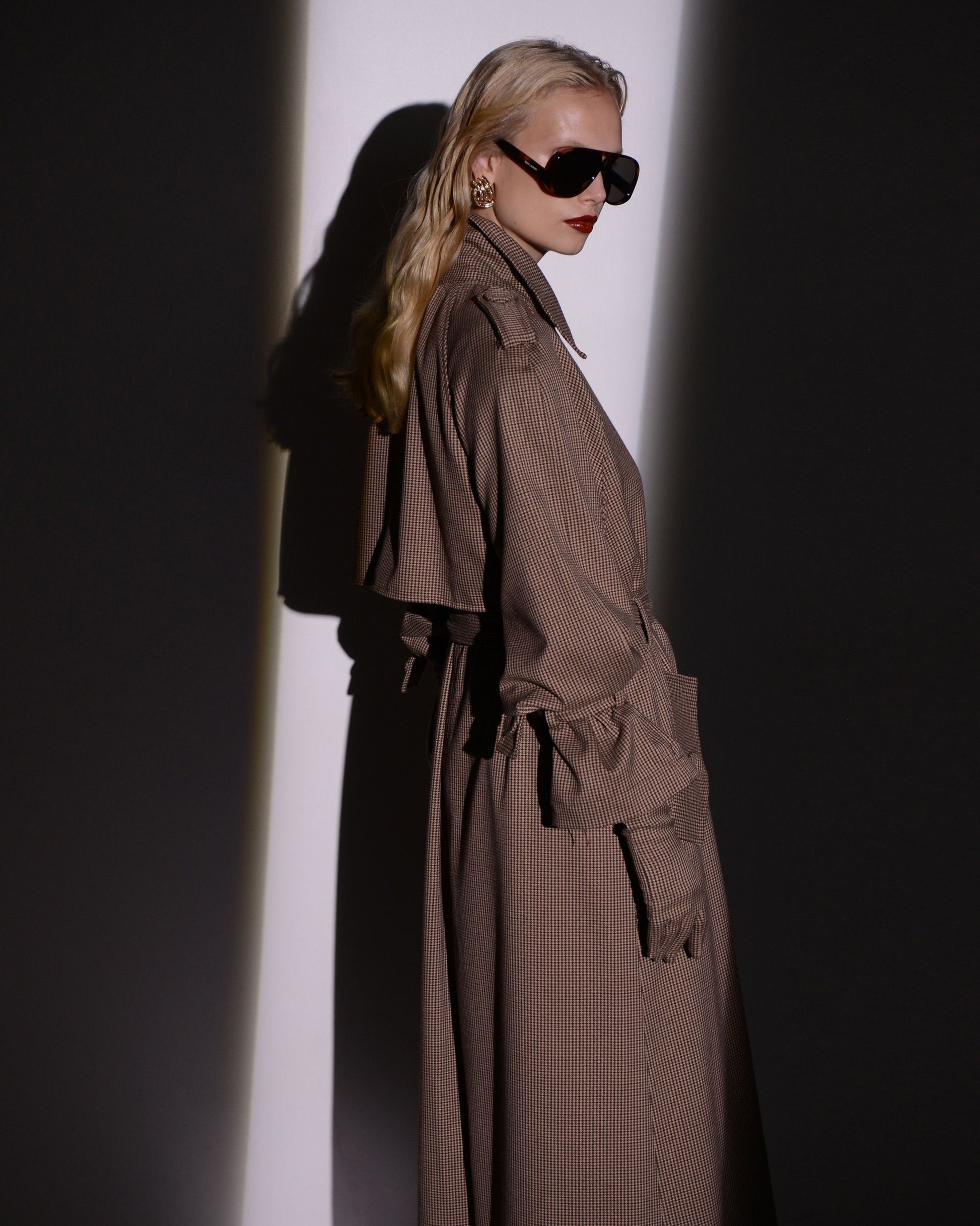 NOIR TRENCH COAT CHECKED FABRIC