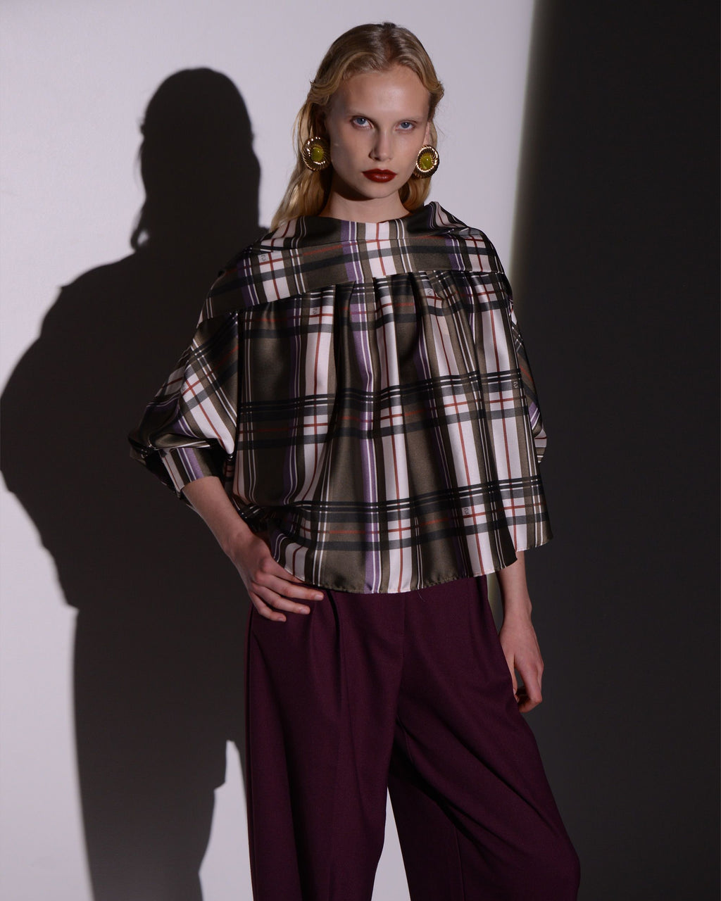 SECRET BLOUSE CHECKED SATIN