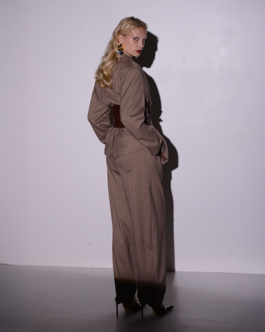 CURVED PANTS CHECKED FABRIC