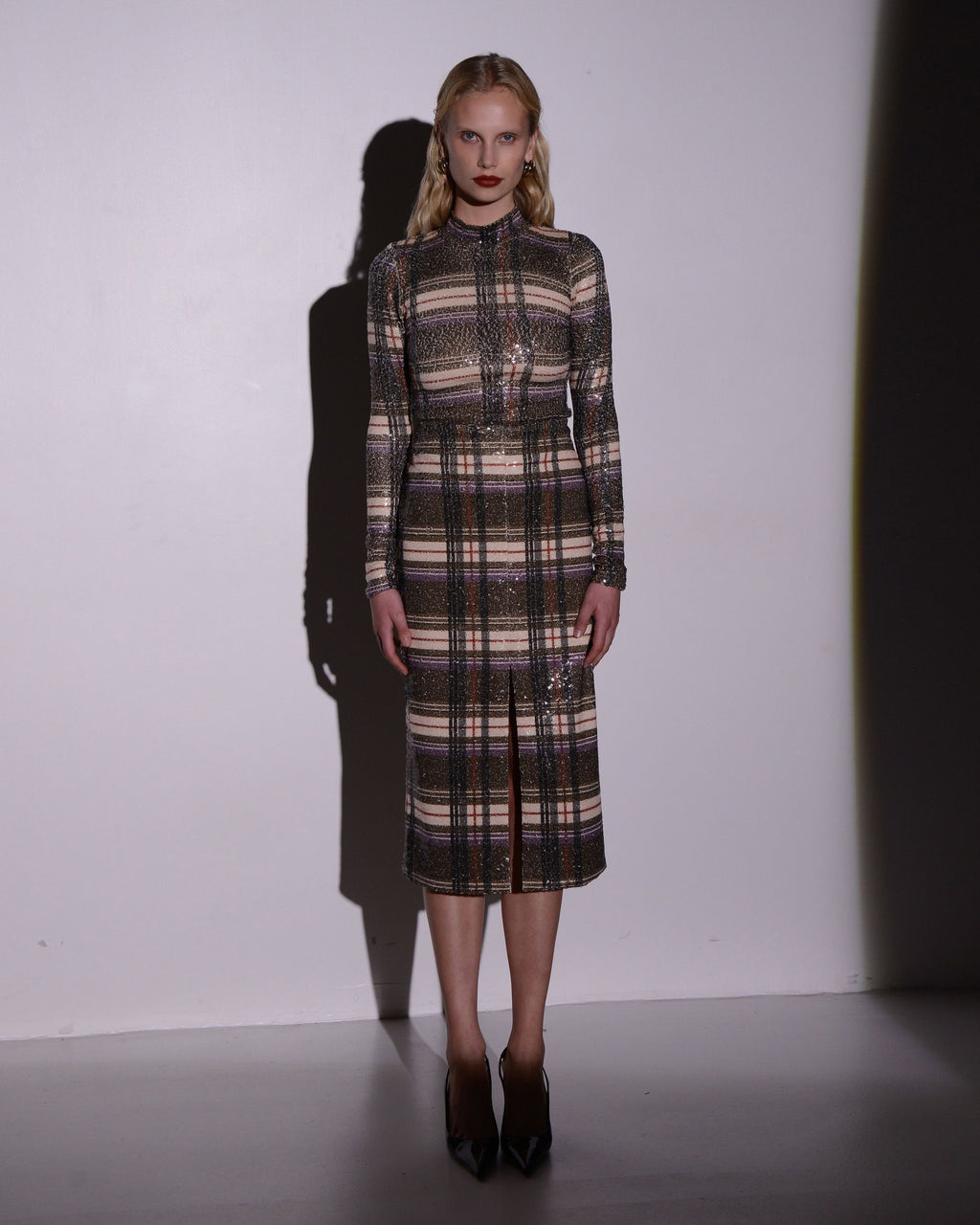 LUMIERE SEQUINS CHECKED SKIRT