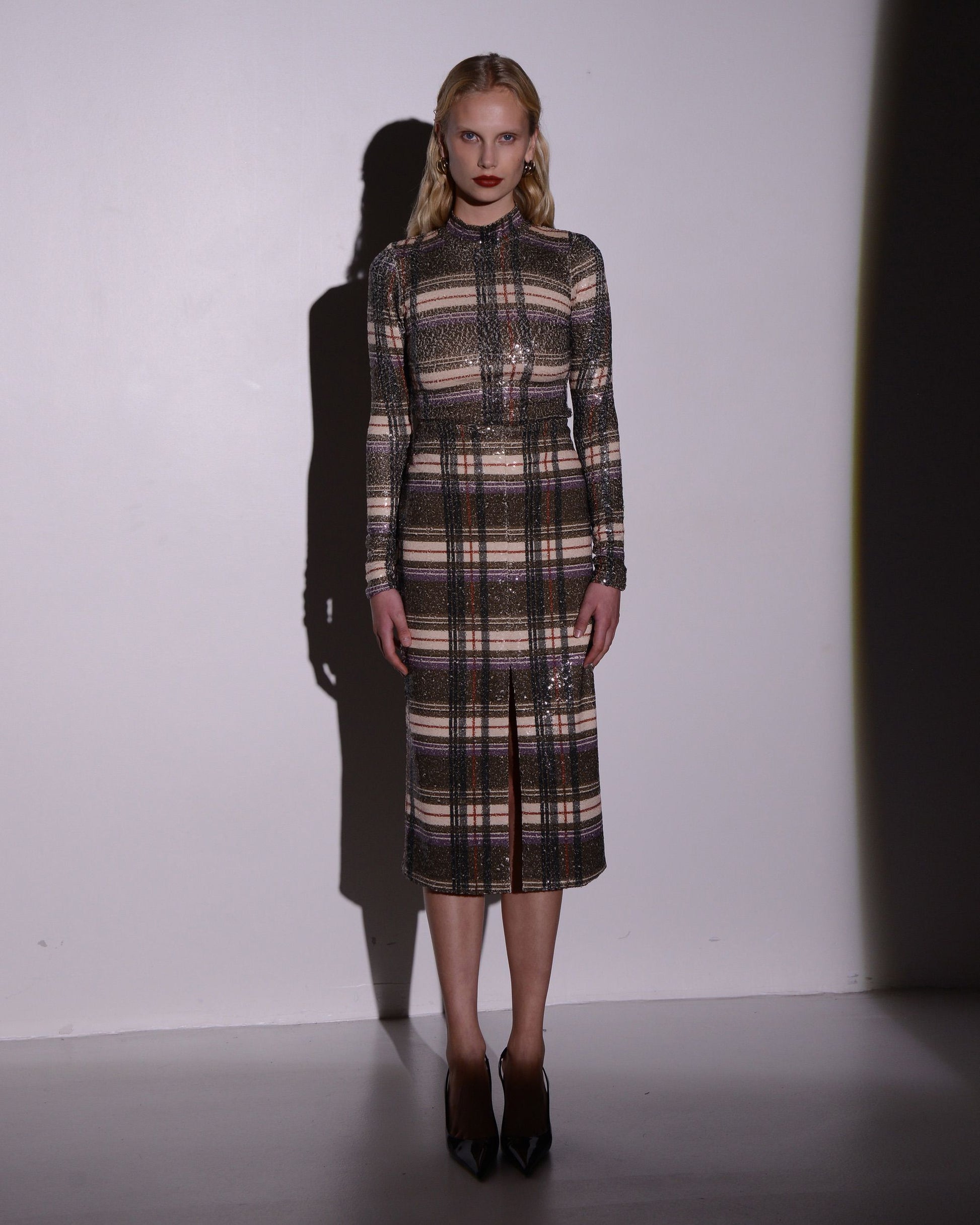 LUMIERE SEQUINS CHECKED SKIRT