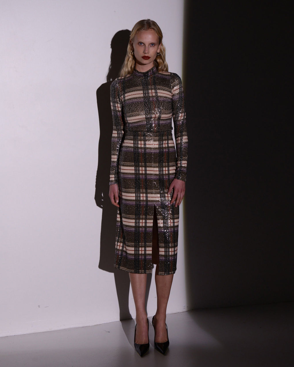 LUMIERE SEQUINS CHECKED SKIRT